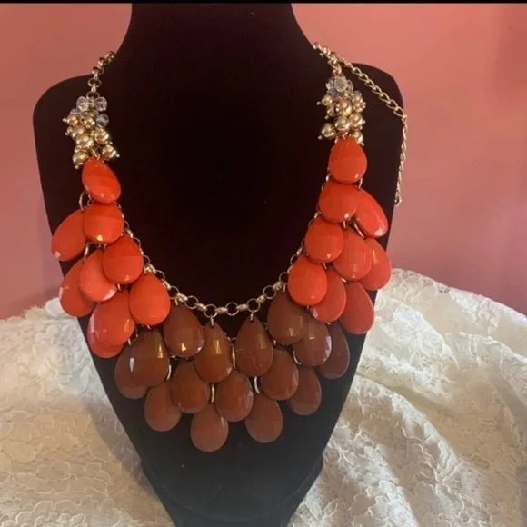 FRANCESCA’S‎ Collection Orange and Brown LayeredTear DropBead Necklace Necklaces